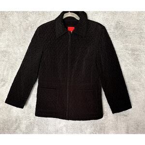 Esprit Women's Quilted Black Jacket with Front Zipper and Pockets - Medium